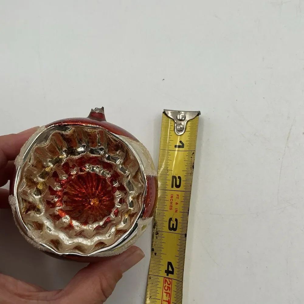 Vintage Mercury Glass Indent Christmas Ornament Red Silver Sugar Glitter AS IS
